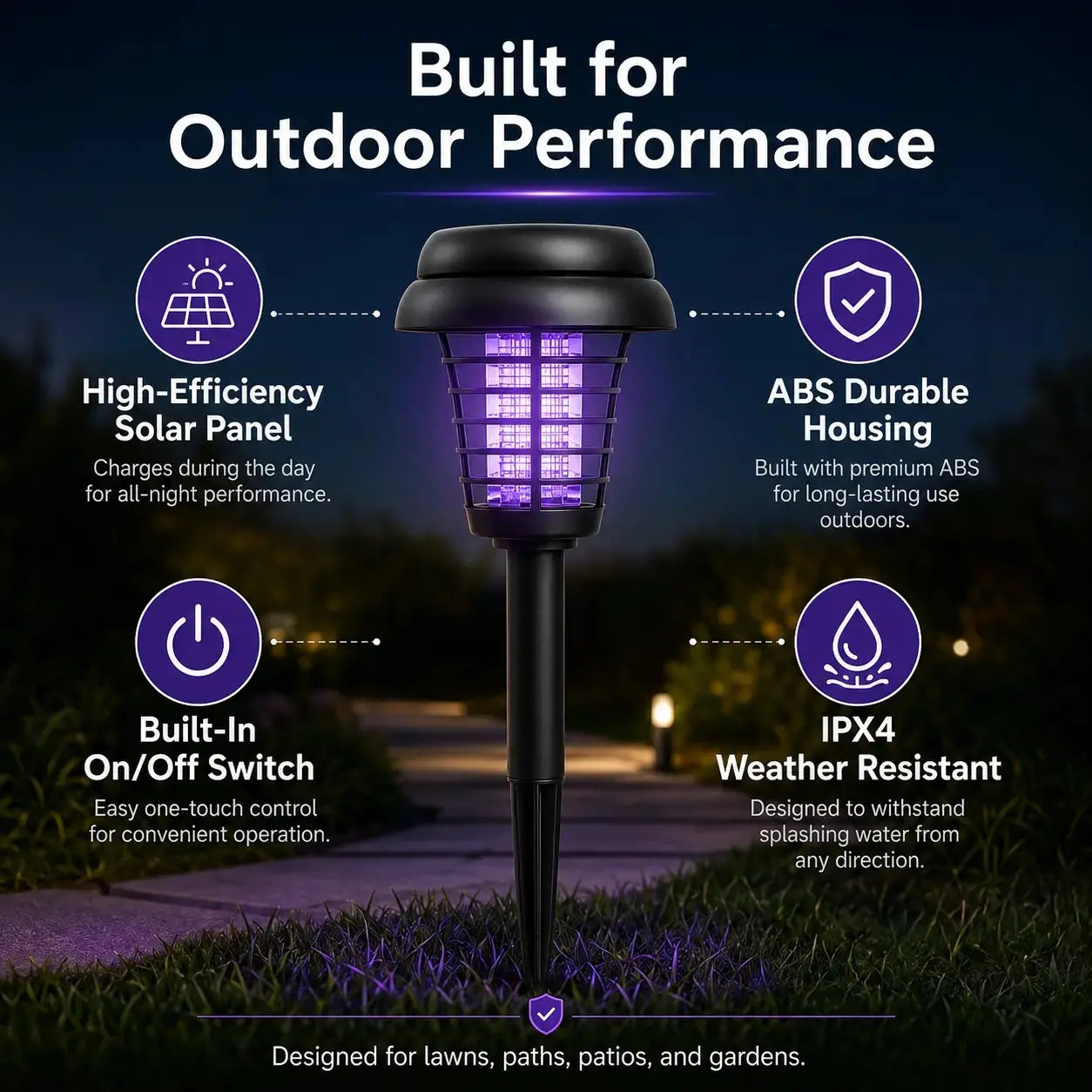 Solar-Powered Mosquito Zapper and Garden Stake Light – Dual-Mode Insect Control and Pathway Illumination, Weather-Resistant, Easy Installation, Available in Round and Square Designs