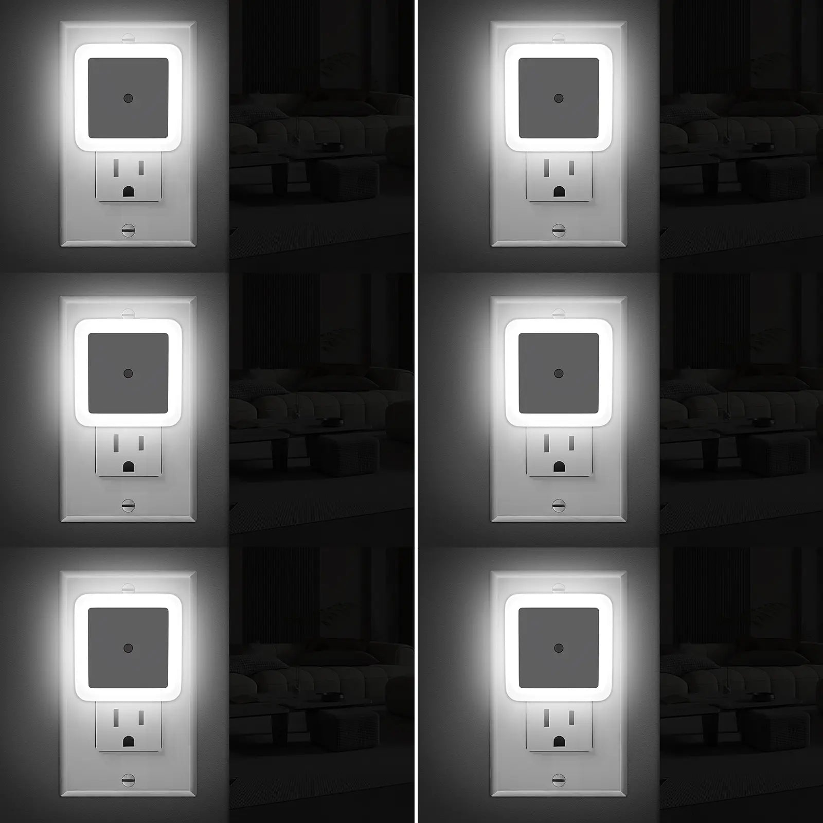 LED Night Lights Plug-In, 6-Pack Dusk to Dawn Warm White Night Lighting for Bedroom, Bathroom, and Hallway