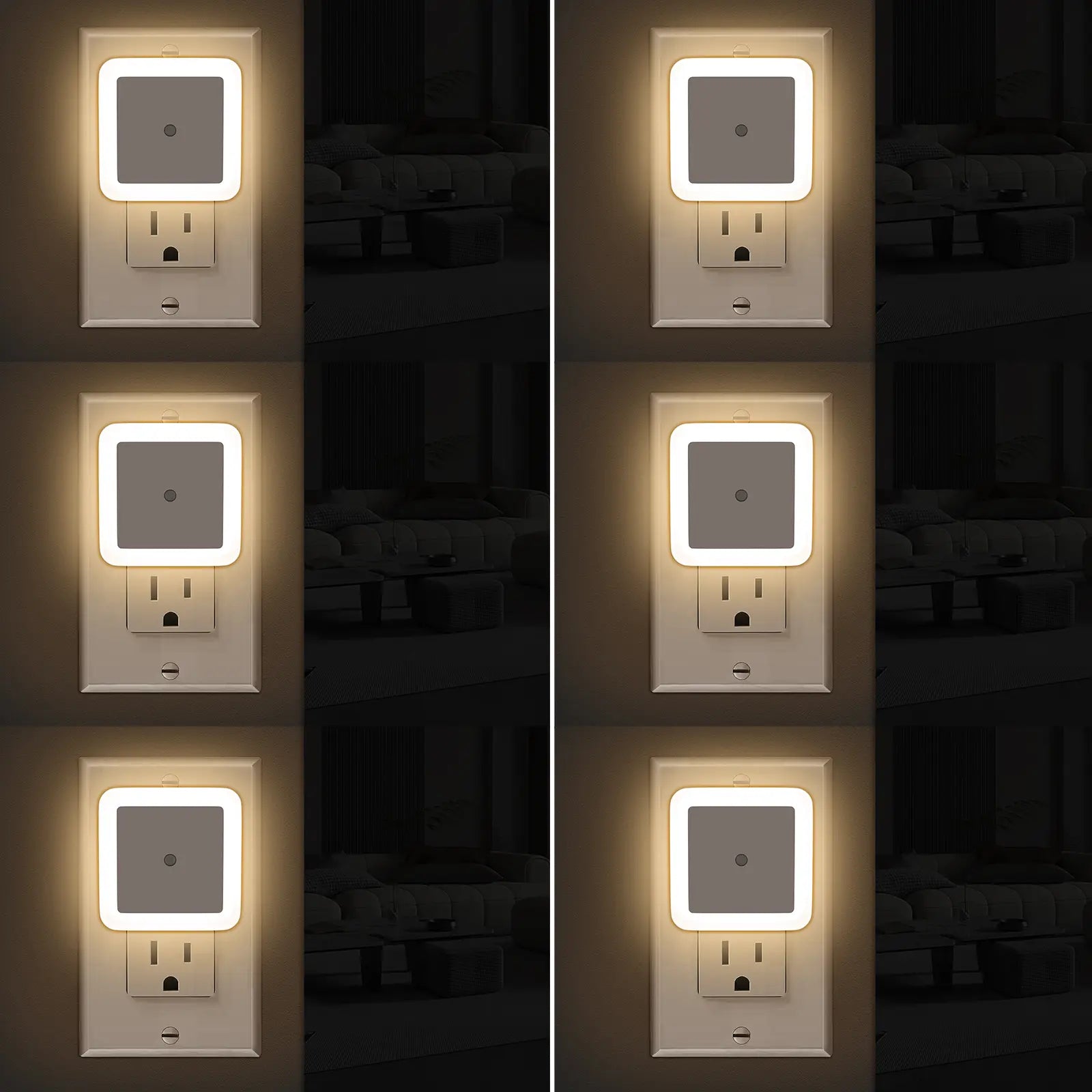 LED Night Lights Plug-In, 6-Pack Dusk to Dawn Warm White Night Lighting for Bedroom, Bathroom, and Hallway