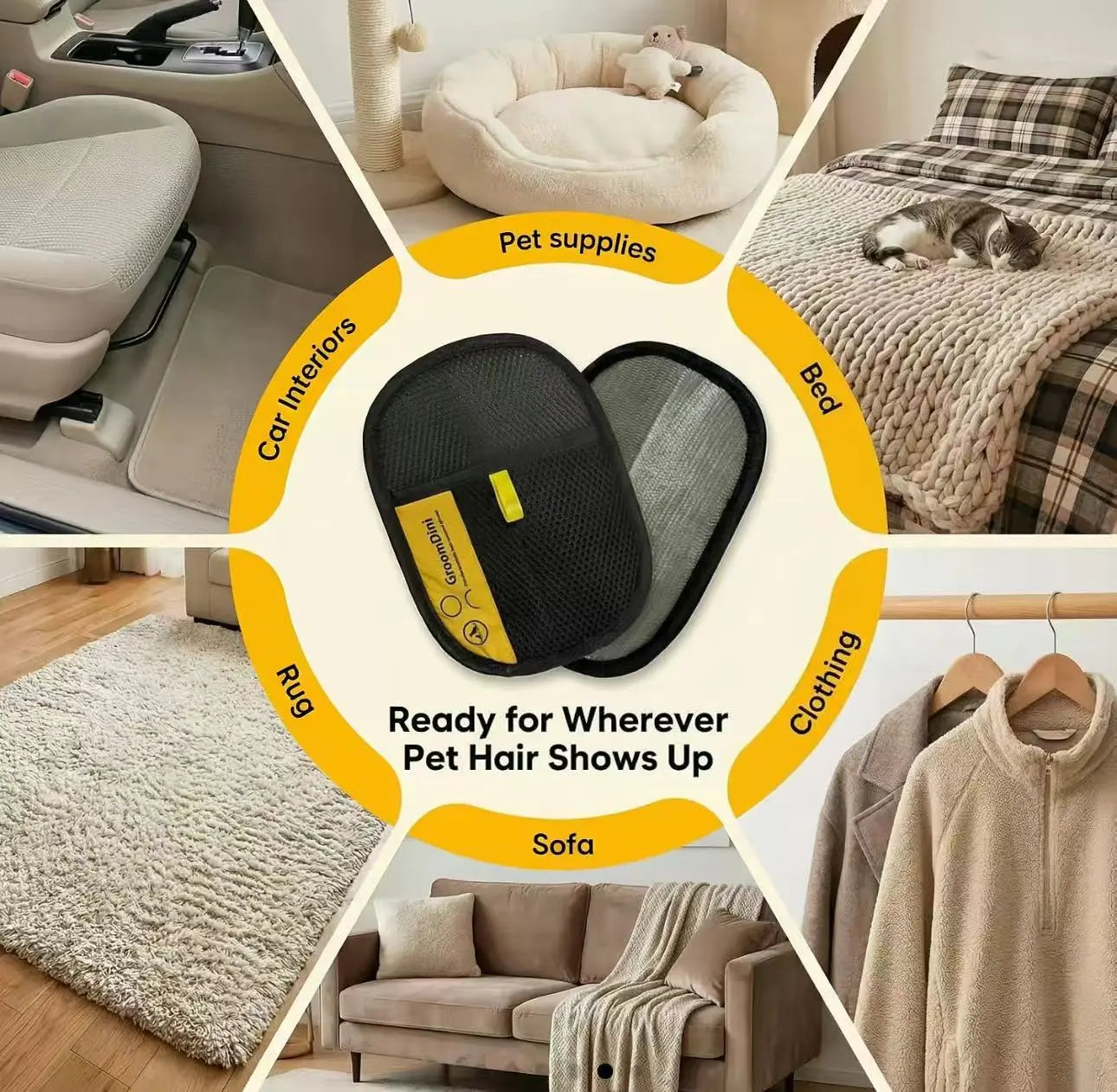 Electrostatic Pet Hair Remover Gloves - Two-Way Brush for Efficient Grooming and Cleaning of Cat and Dog Hair from Furniture, Carpets, and Car Seats - Reusable and Eco-Friendly Solution
