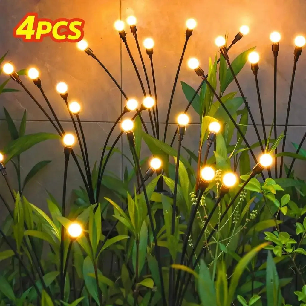 Professional Outdoor Solar Firefly Lights - Waterproof Garden Stake Illumination, Available in 4 or 8 Packs, Featuring Auto Dusk-To-Dawn Functionality with 32 or 64 LED Bulbs for Yard, Patio, Pathway, Walkway, and Landscape Decoration