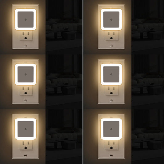 LED Night Lights Plug-In, 6-Pack Dusk to Dawn Warm White Night Lighting for Bedroom, Bathroom, and Hallway